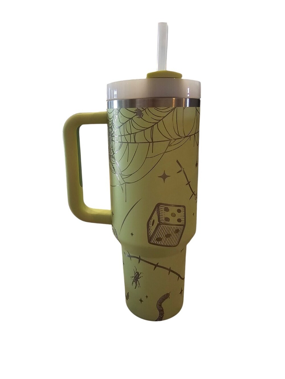 Stanley Green Travel Tumbler with Straw and Handle, 40oz Beetlejuice theme